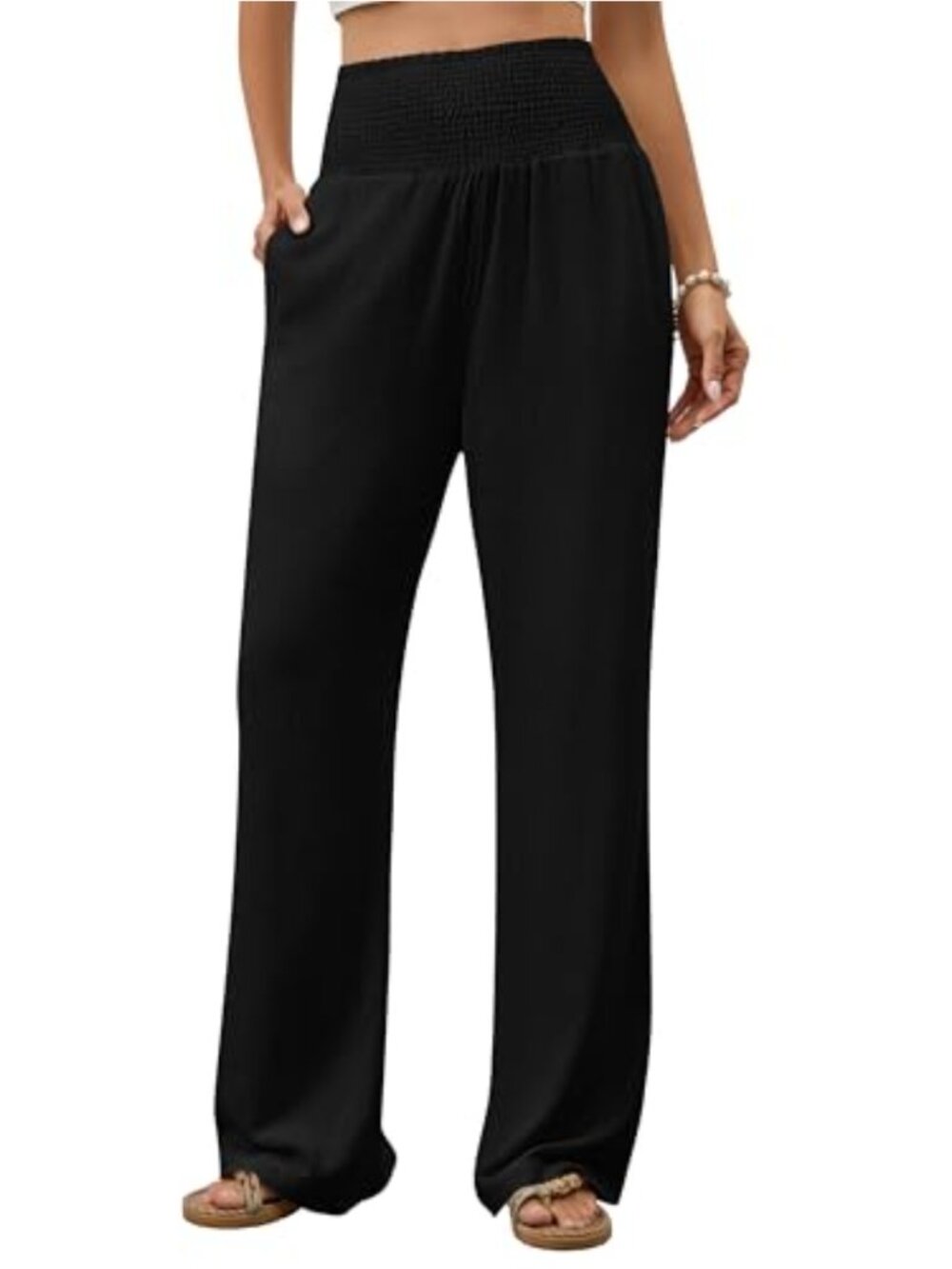 Cotton Linen Wide Leg Pants High Waist Palazzo Casual Lounge Trousers with